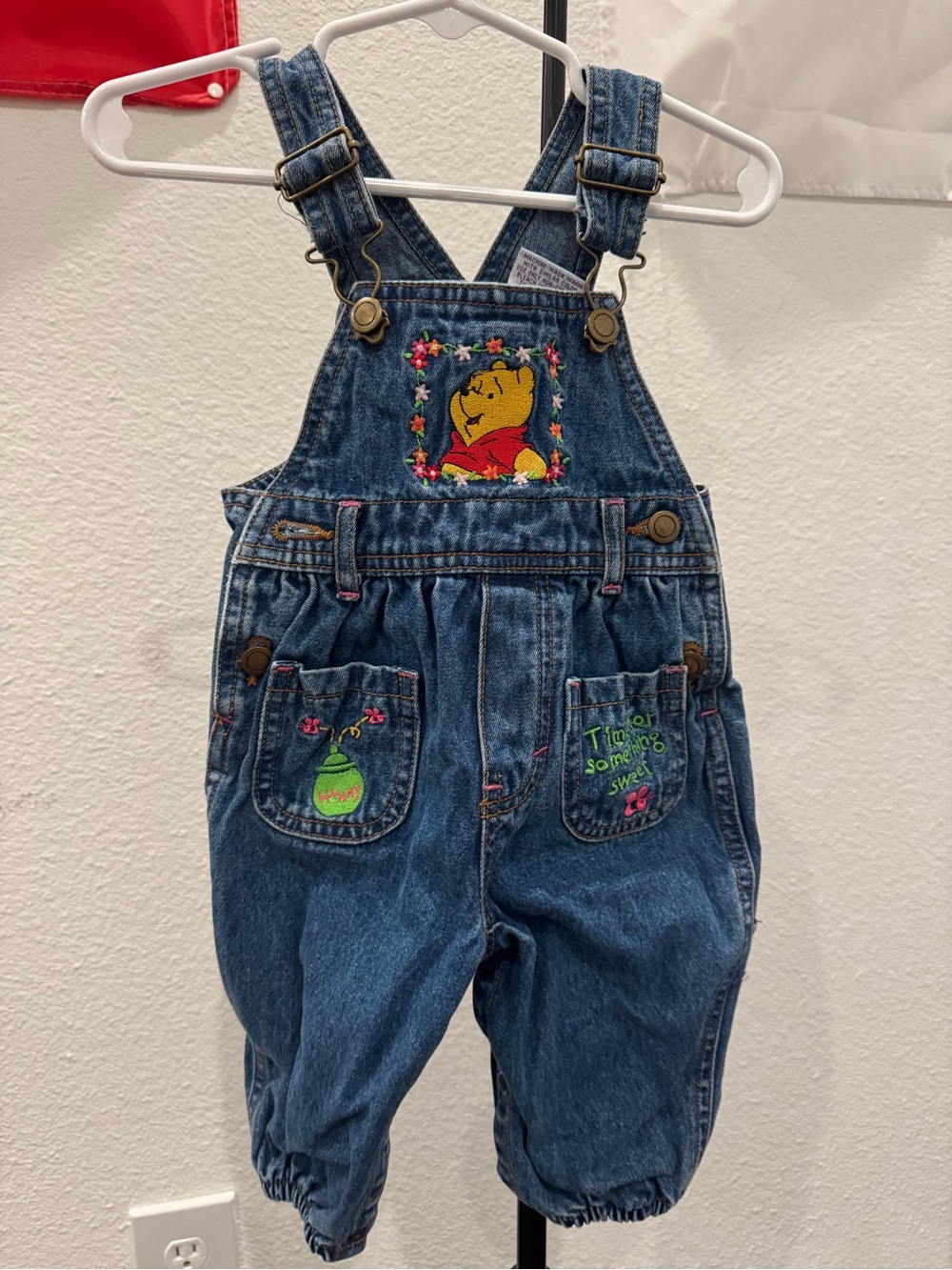 Embroidered Winnie the Pooh Denim Kids Overalls - Blue - Picture 2 of 3